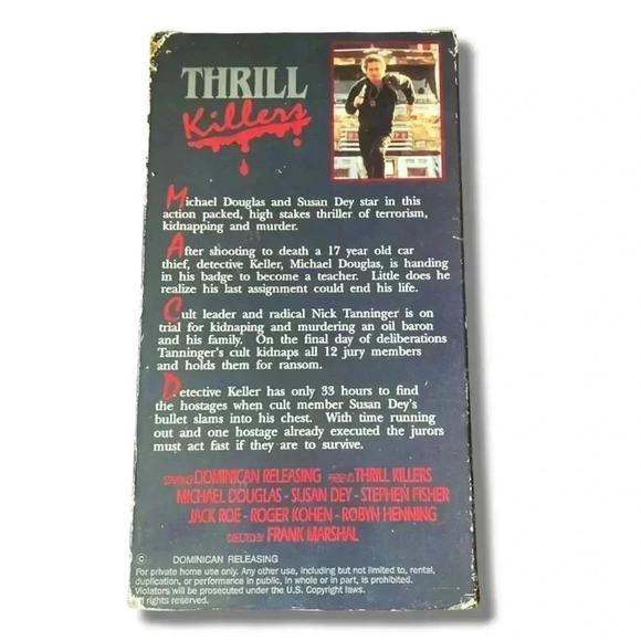 Thrill Killers VHS Michael Douglas Susan Dey Action Adventure Movie - Picture 2 of 2